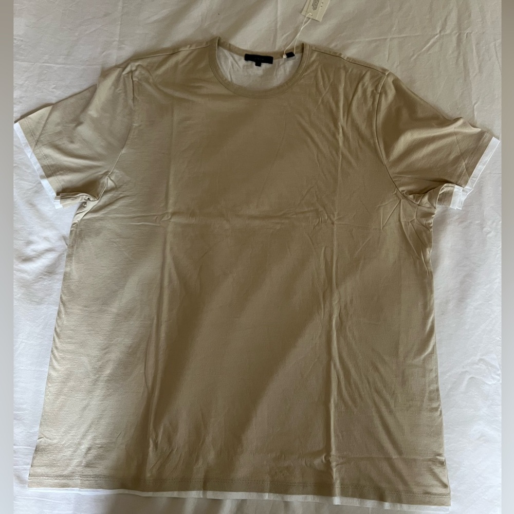 Vince Double Layer Pima Cotton T-Shirt Crew Neck Tan/White New Size XXL